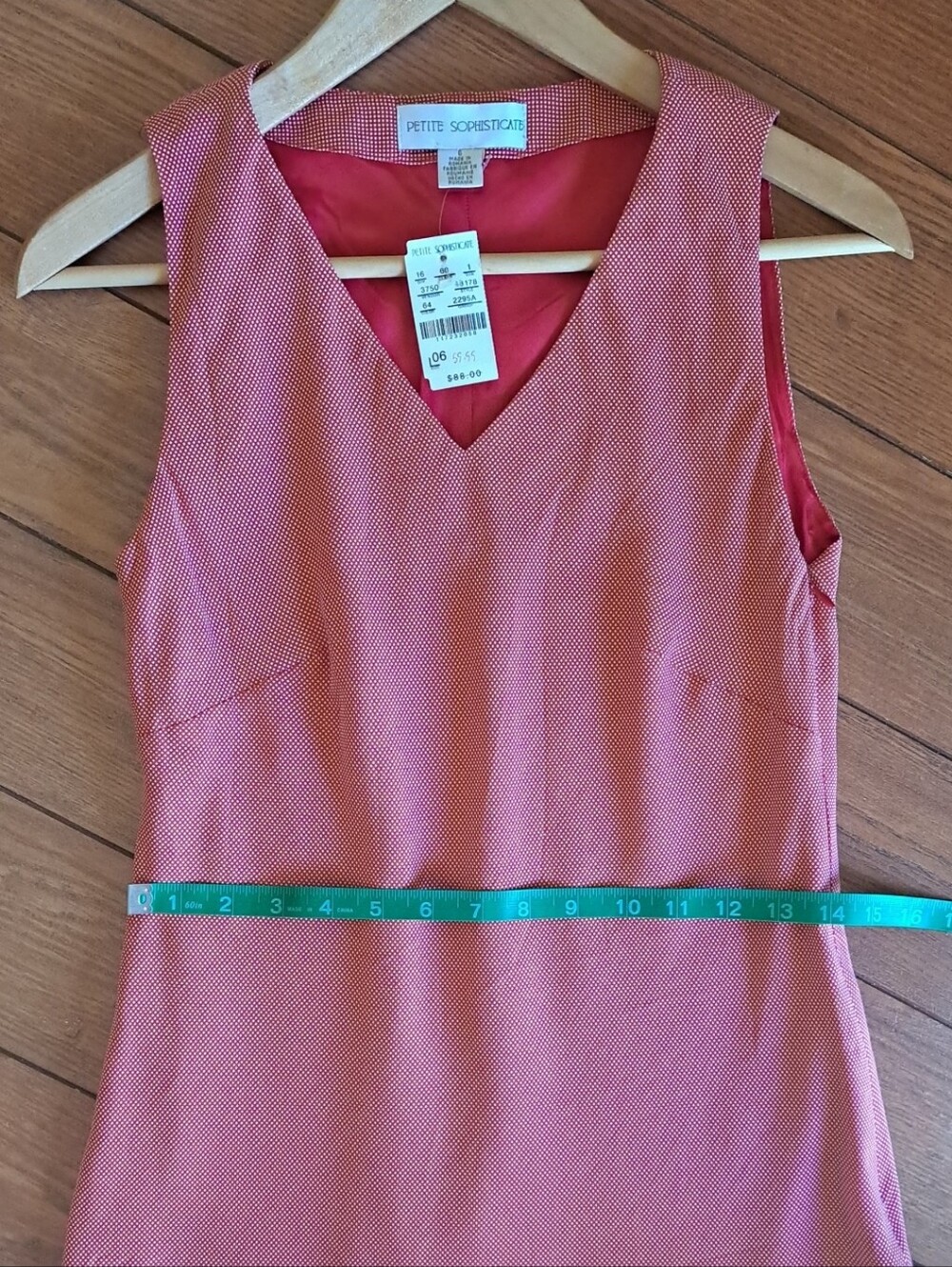 VINTAGE NWT Petite Sophisticate Red Micro Pin-Dot Midi Dress P6 - Picture 8 of 9